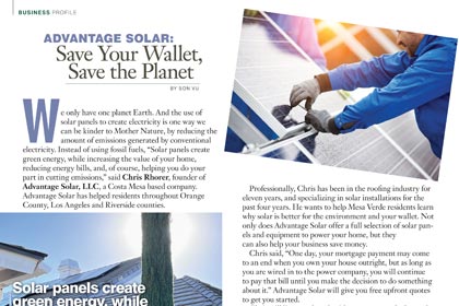 Business Profile features Advantage Solar